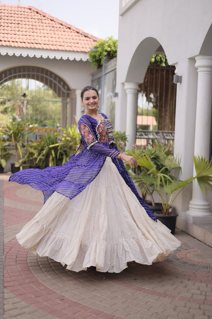 RangBhoomi Kora Cotton Lehenga & Faux Georgette Kurti Set - Full-Stitched, Frilled Lehenga, Laheriya Print Kurti