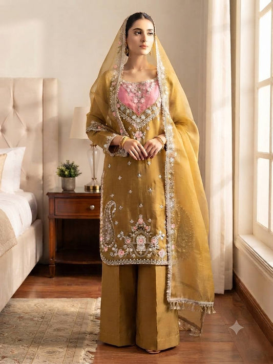 RangBhoomi NC Moss Designer Embroidered Top-Bottom & Dupatta Set — Fully Stitched Ready to Wear