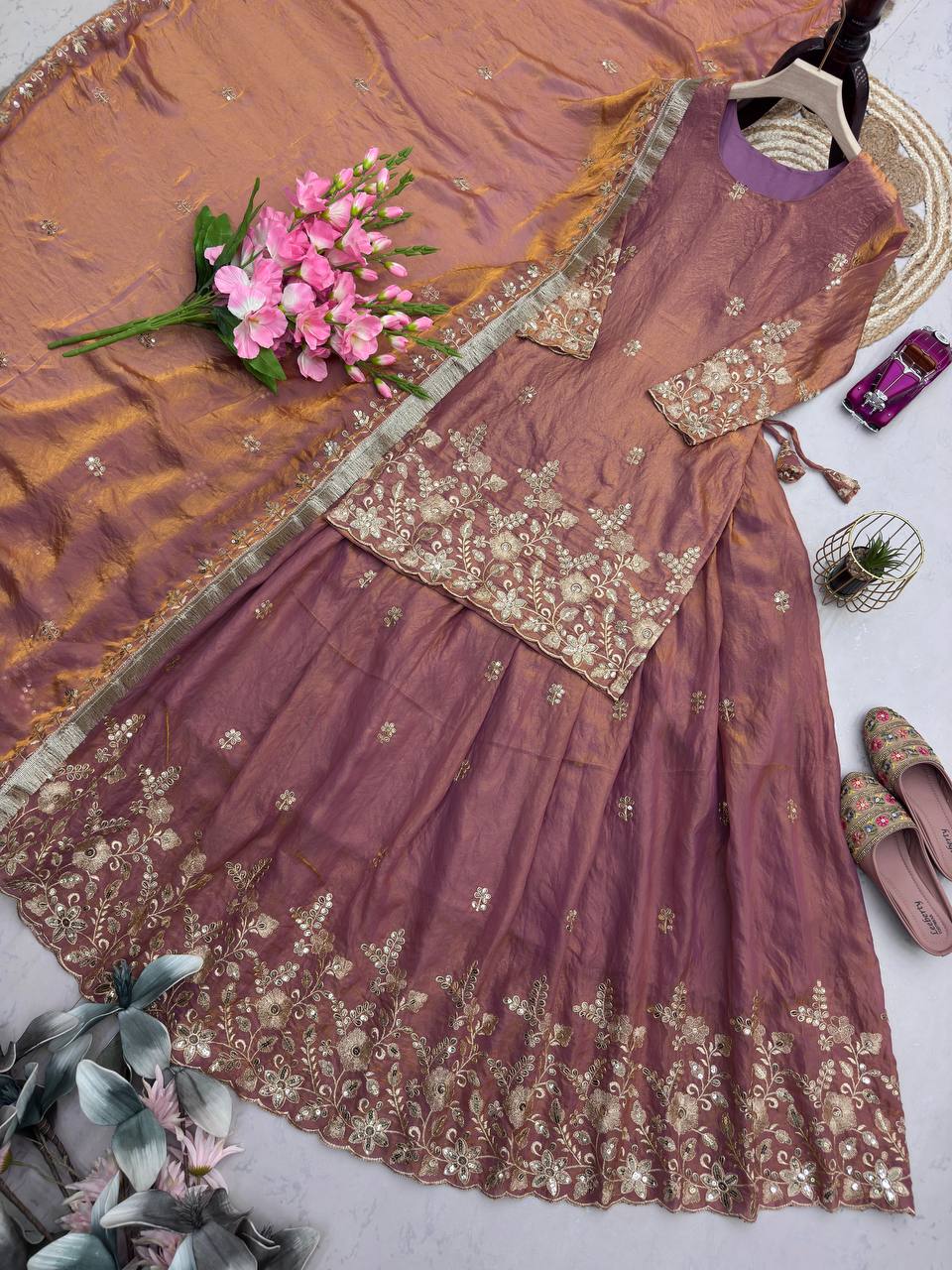 RangBhoomi Designer Party Wear Collection - Elegant Two Tone Fandy Silk Ensemble