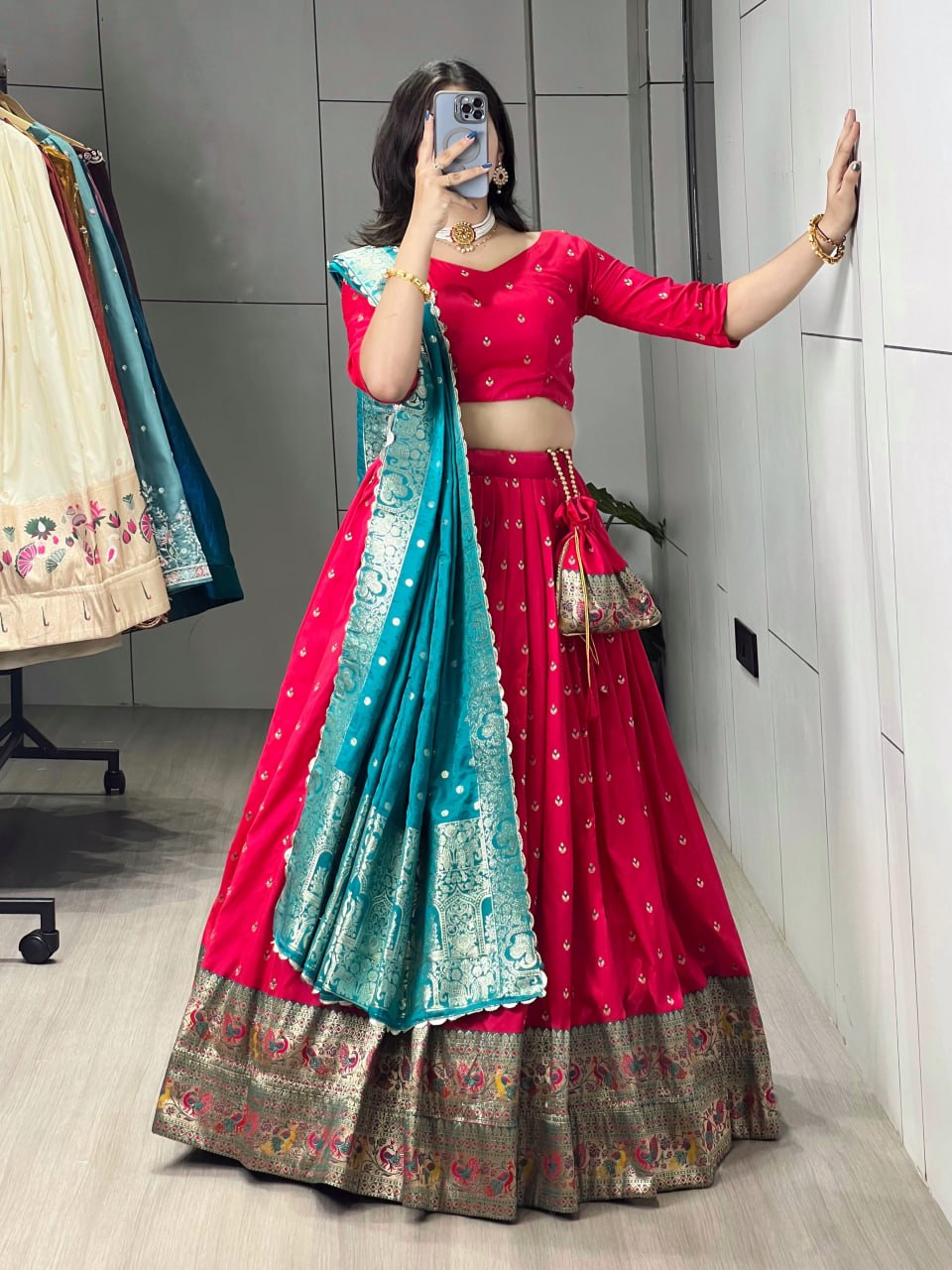 Elegant Paithani Silk Lehenga Choli with Vibrant Colorful Motifs and Iconic Zari Border