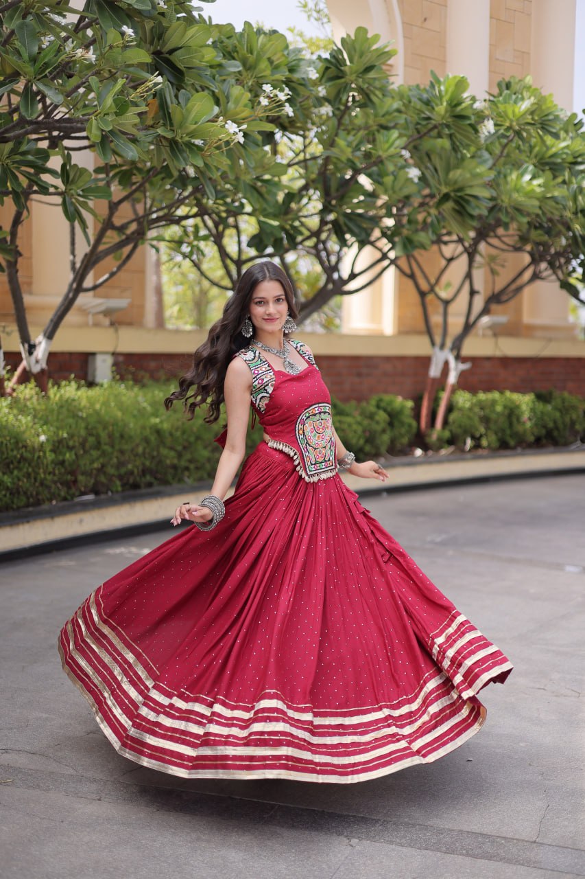 RangBhoomi Navratri Lehenga Choli Collection 2026 — Full-Stitched Mukesh Reyon Set