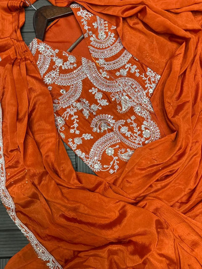 Elegant Ready-to-Wear Saree with Full Embroidered Sequined Jacket in Luxurious Heavy Chinon Fabric