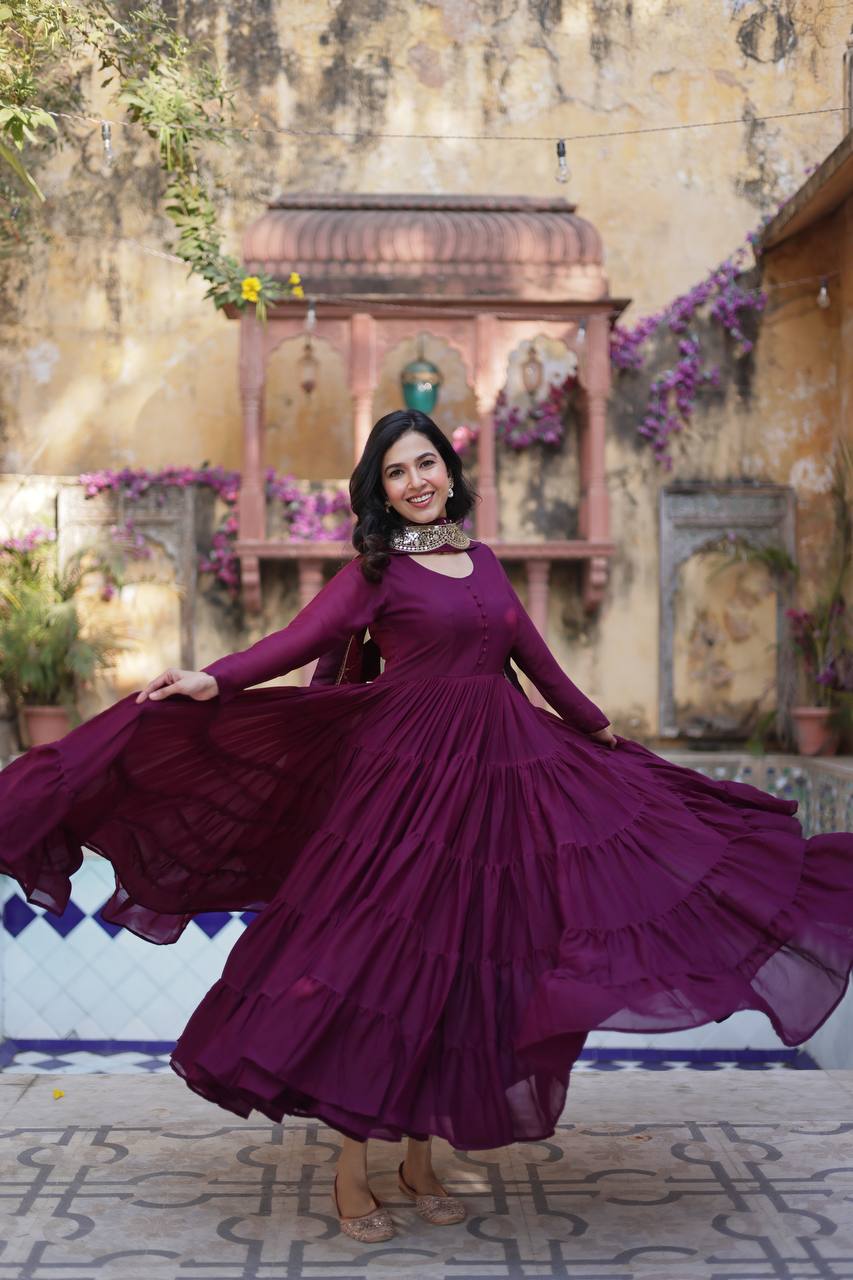 Flared Gown: Embroidered Dupatta - Shop Now!