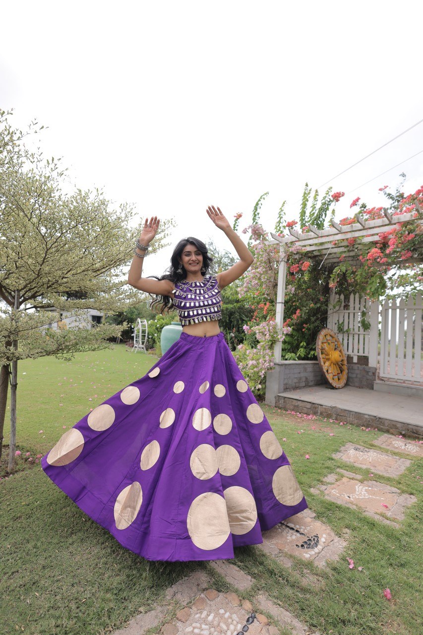 RangBhoomi Navratri Roman-Silk Lehenga Choli Set — Full-Stitched Festive Ensemble