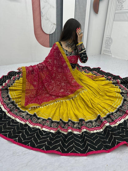 RangBhoomi Navratri Special Pure Cotton Embroidered Lehenga Choli with 6m Flair and Heavy Dupatta