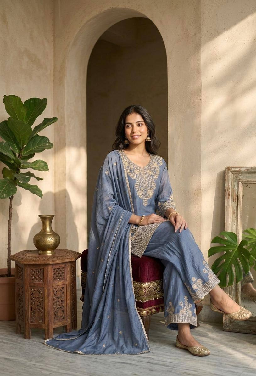 RangBhoomi Designer Wear Festival Special Collection – Elegant Woman’s Ethnic Ensemble with Embroidered Rangoli Crush Fabric