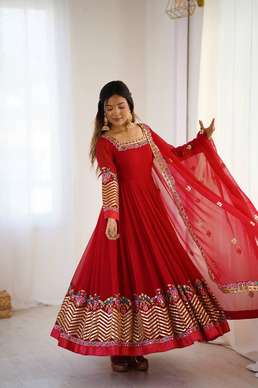 RangBhoomi Heavy Designer Party Gown with Embroidered Dupatta