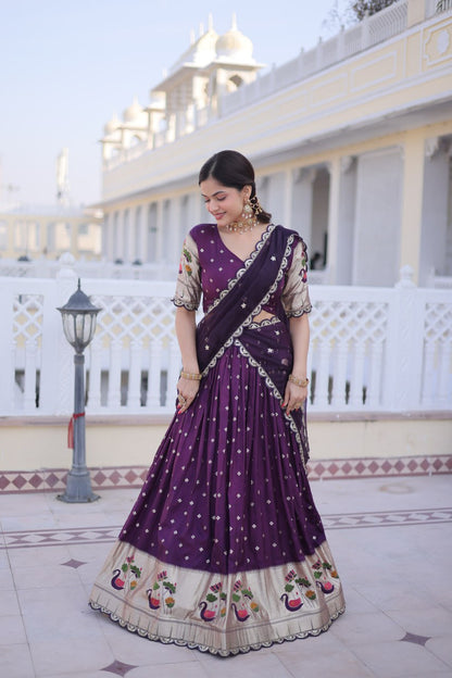 Elegant Three-Piece Traditional Lehenga Choli Set with Dupatta in Pink and Wine