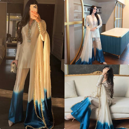 Launching New Designer Party Wear Look Pure Roman Glass Top & Elegant Palazzo with Dupatta Set