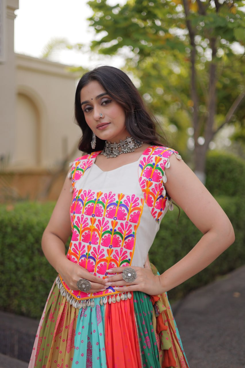 RangBhoomi Cotton Mirror-Lace Lehenga Set — Full-Stitched Festive Navratri Outfit