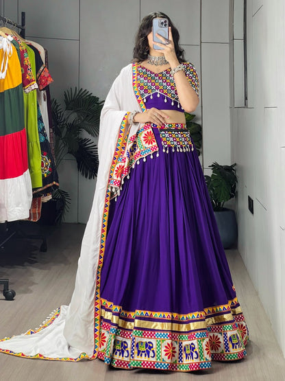 RangBhoomi Traditional Gamthi Mirror Work Lehenga Choli – 6m Grand Flair with White Dupatta