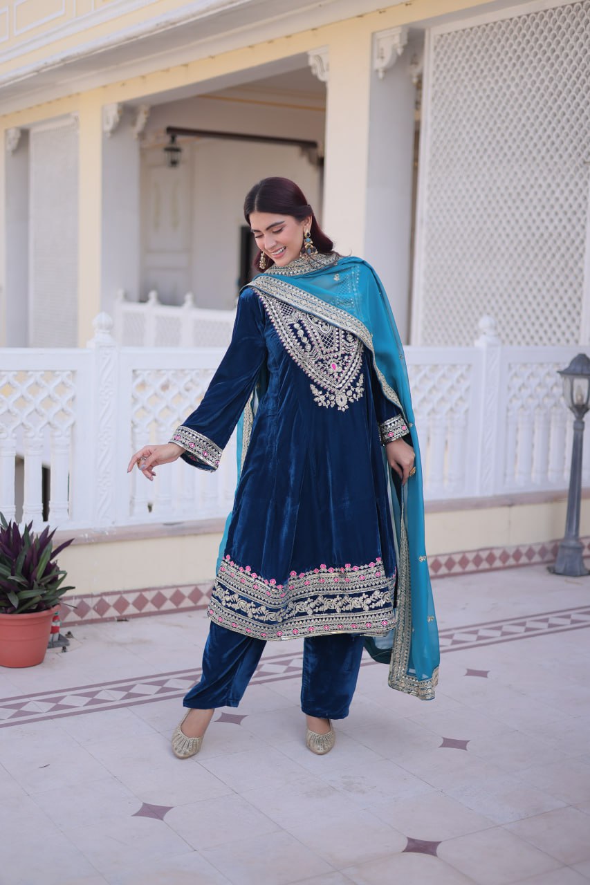 RangBhoomi Ready-to-Wear Velvet Top and Pant Set with Elegant Dupatta - Collection 2026