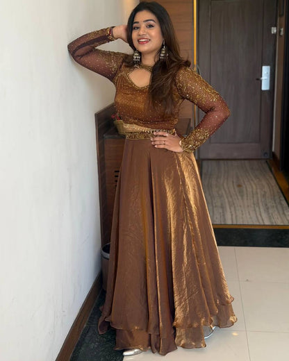 Soft Space Silk Sequined Embroidered Lehenga Choli – Elegant Traditional Festival Wear