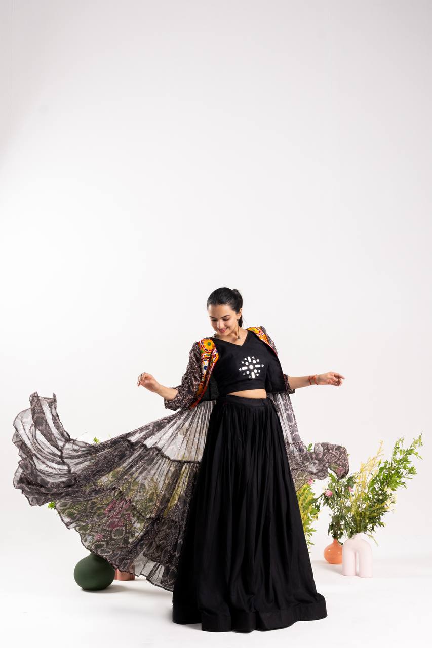 RangBhoomi Stunning Navratri Lehenga Choli with Shrug — Mirror & Gamthi Work