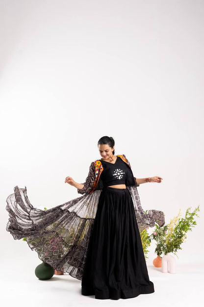 RangBhoomi Stunning Navratri Lehenga Choli with Shrug — Mirror & Gamthi Work