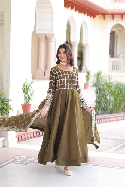 RangBhoomi Premium Ready-to-Wear Embroidered Gown and Dupatta Set