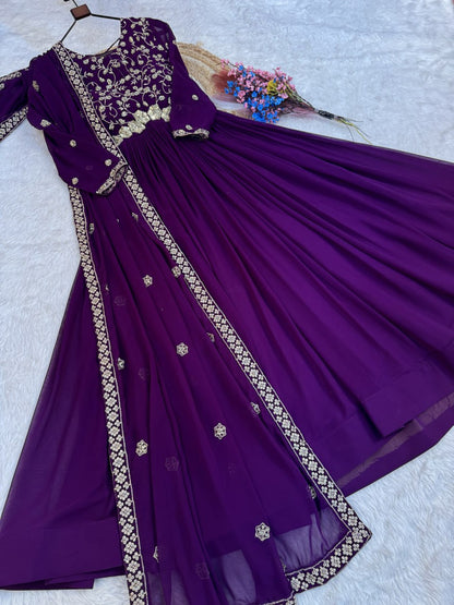 Elegant Gown and Dupatta Set with Embroidered Faux Blooming Fabric by RangBhoomi