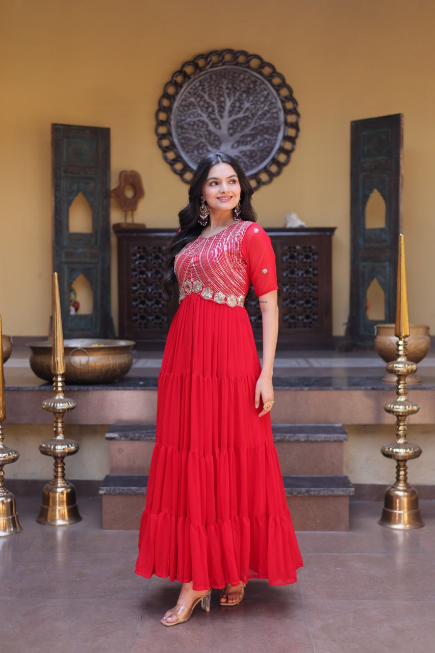 RangBhoomi Premium Designer Ready-to-Wear Gown Collection in Red and Pink