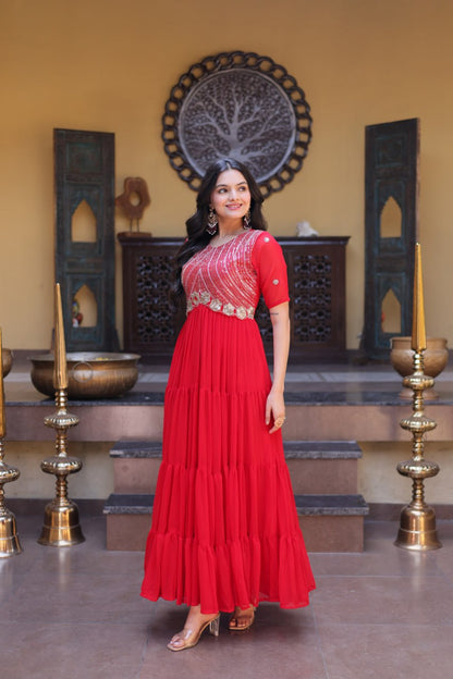 RangBhoomi Premium Designer Ready-to-Wear Gown Collection in Red and Pink