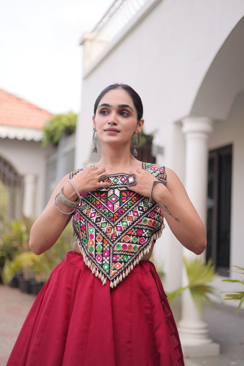 RangBhoomi Navratri Lehenga Choli Collection 2026 — Roman Fabric with Kutchi Embroidery