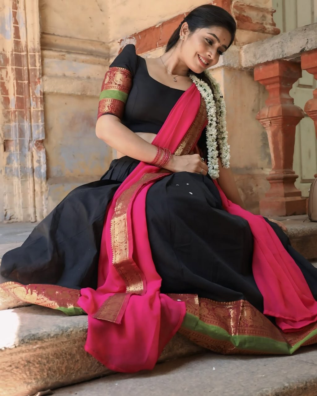 RangBhoomi South Indian Kanjivaram Silk Lehenga Set with Georgette Dupatta and Zari Weaving