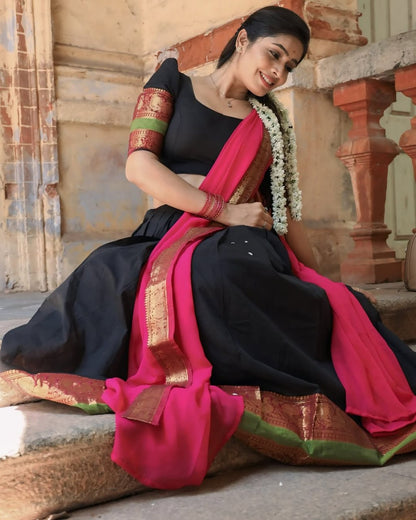 RangBhoomi South Indian Kanjivaram Silk Lehenga Set with Georgette Dupatta and Zari Weaving
