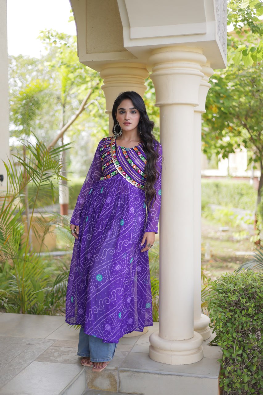 RangBhoomi Bandhani Faux Georgette Kutchi Patchwork Kurti — Navratri 2026