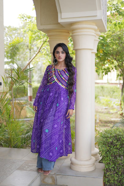 RangBhoomi Bandhani Faux Georgette Kutchi Patchwork Kurti — Navratri 2026