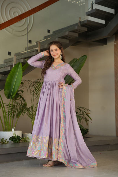 Embroidered Grace Gown & Dupatta – Luxe Fusion Wear for Modern Elegance