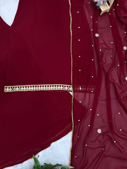 RangBhoomi Heavy Embroidered 3-Piece Suit Set with Real Mirror Work and Elegant Lace Border