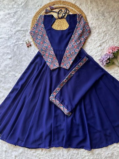 RangBhoomi Elegant 2-Color Anarkali Gown with Heavy Georgette and Pure Micro Cotton Inner – Multiple Sizes Available