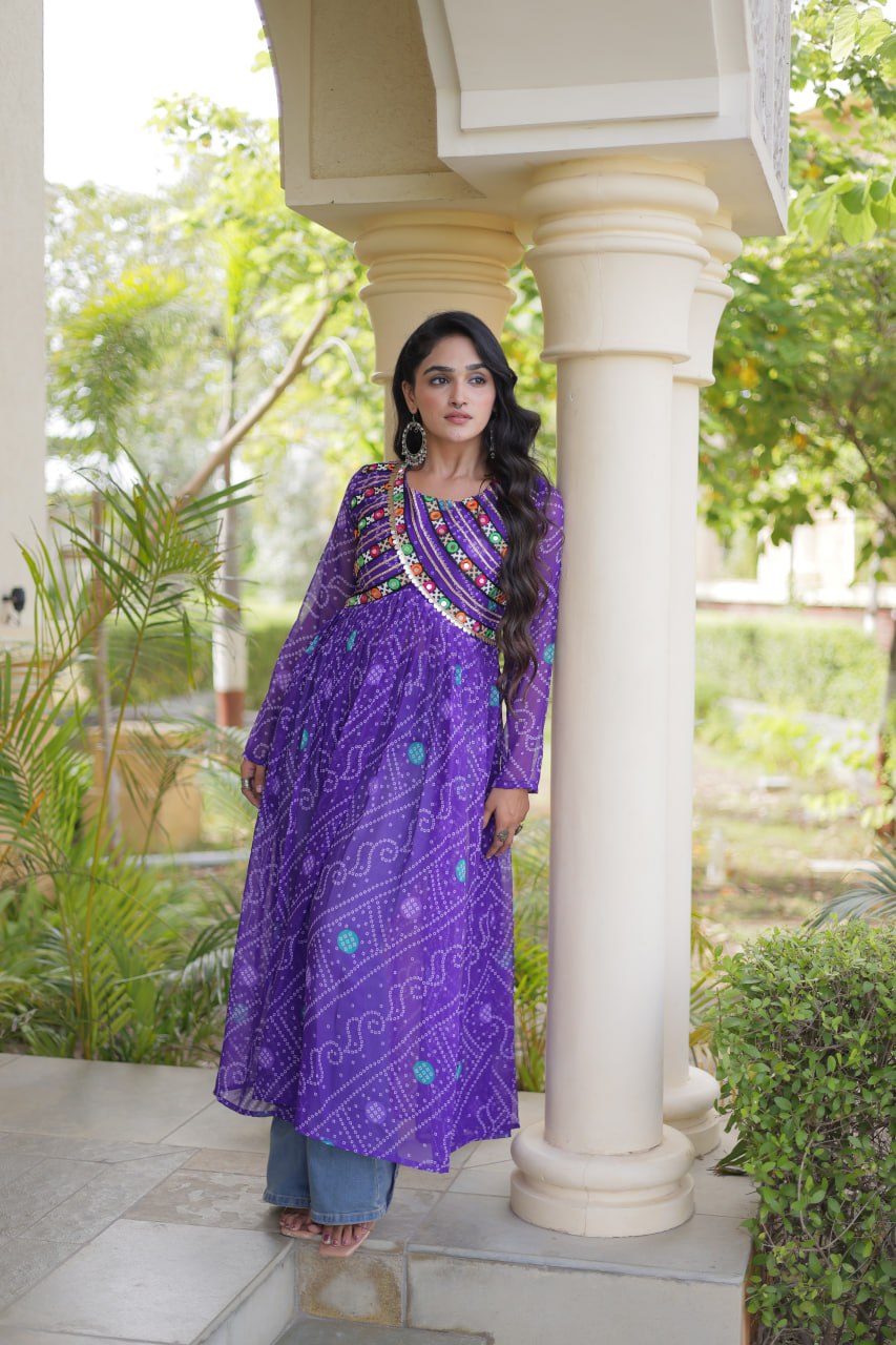 RangBhoomi Bandhani Faux Georgette Kutchi Patchwork Kurti — Navratri 2026