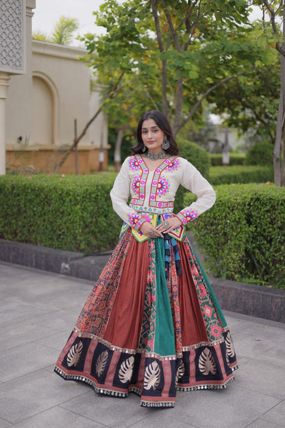 RangBhoomi Navratri Cotton Lehenga Set with Mirror Lace — Full-Stitched Festive Ensemble
