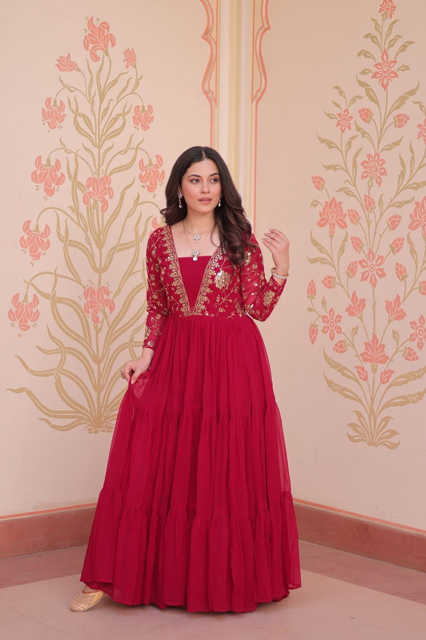 Premium Sequined & Zari Embroidered Gown - Shop Now