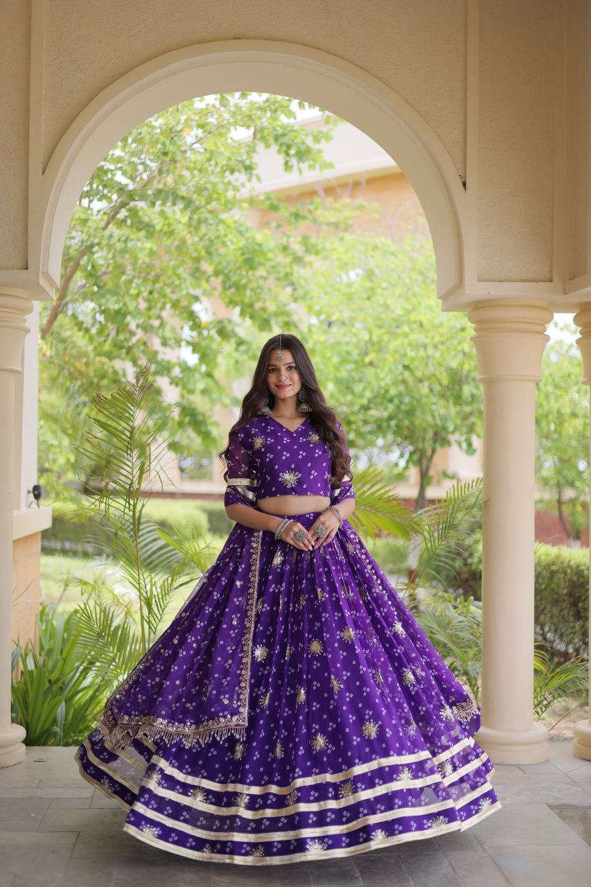 RangBhoomi Four-Color Faux Georgette Bandhej Lehenga Choli Set with Dupatta