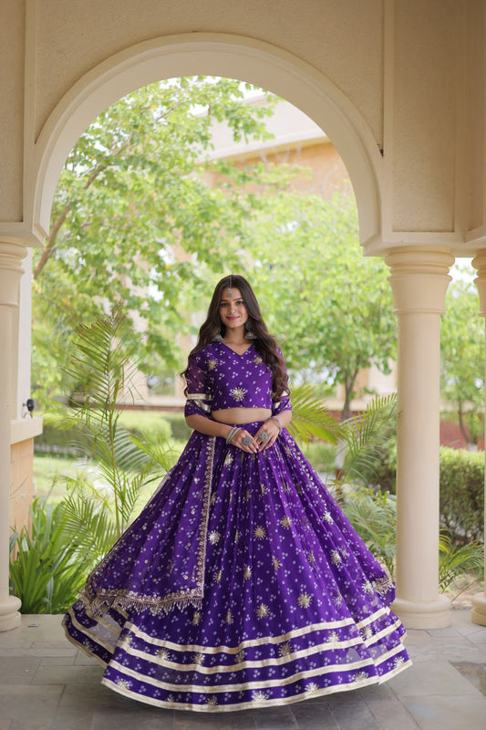 RangBhoomi Four-Color Faux Georgette Bandhej Lehenga Choli Set with Dupatta