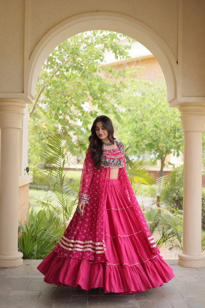 RangBhoomi Navratri 2026 Lehenga & Kurti Set – Kora Cotton Lehenga with Bandhni Faux Georgette Kurti (L, 40" Stitched)