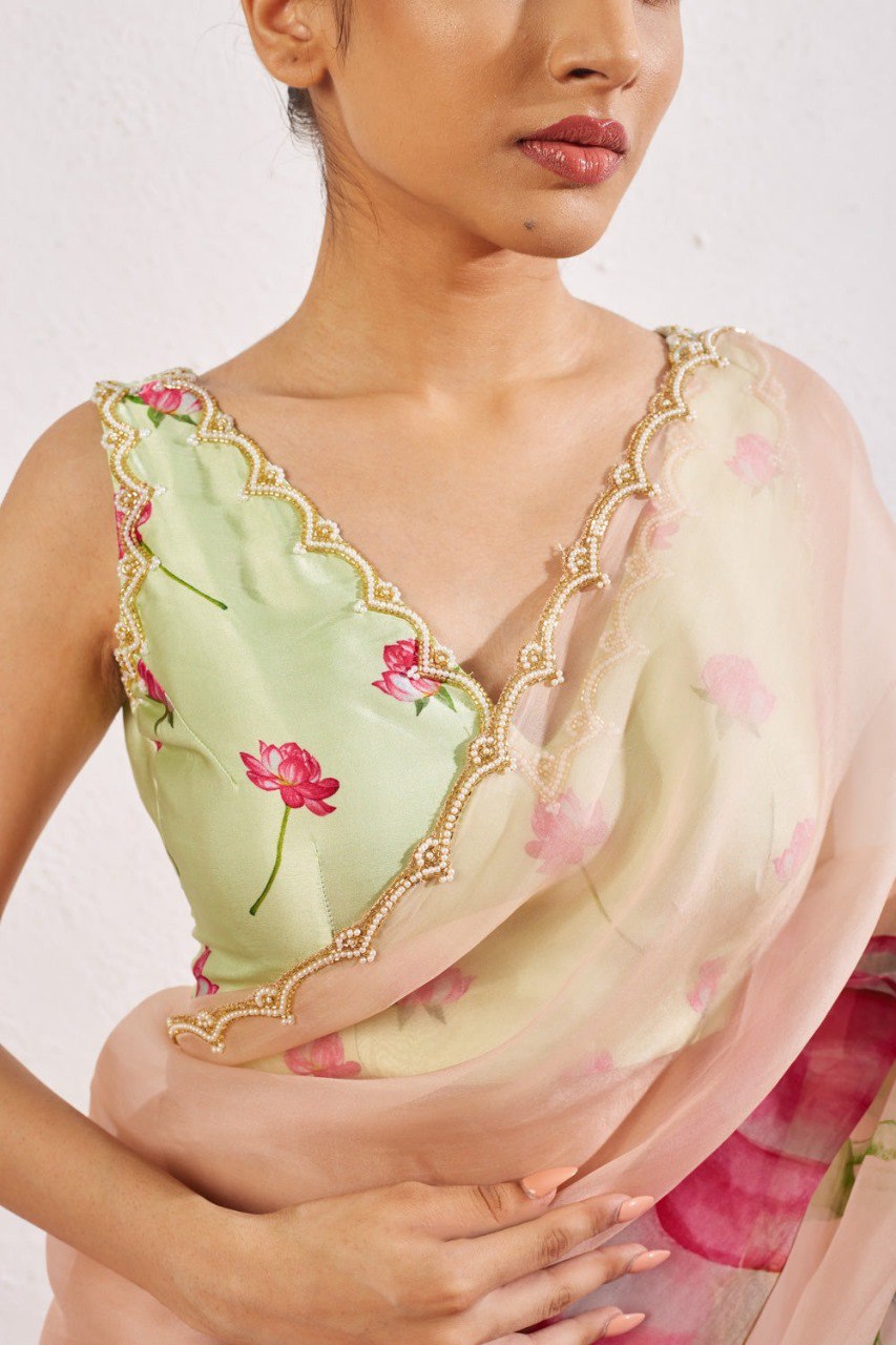 Ready to Wear Organza Saree - Floral Print, Lightweight