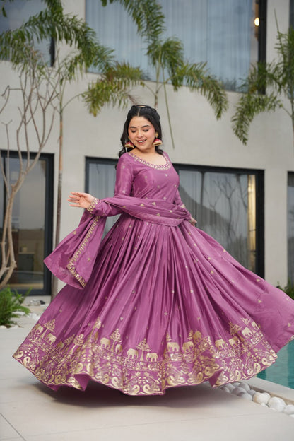 Embroidered Chinnon Gown Set | Indian Wedding Outfit