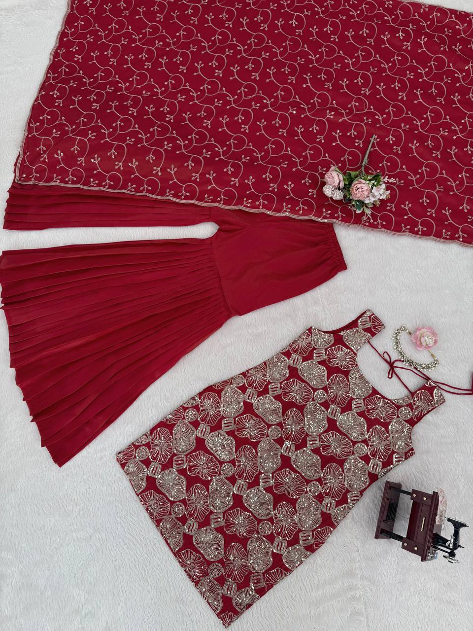 RangBhoomi 5000 Series - Premium 3-Piece Simmer Silk Sharara Set (Top, Sharara, Dupatta)