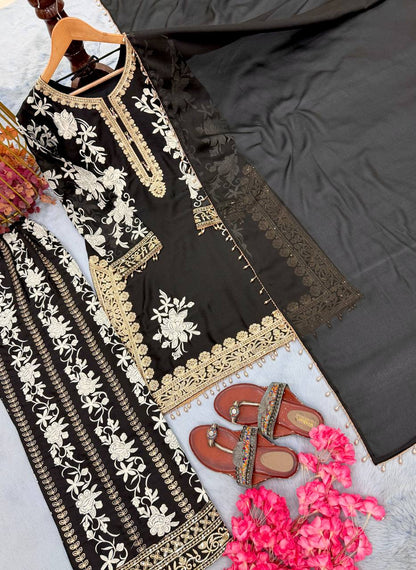 RangBhoomi Designer Party Wear Heavy Star Georgette Top, Plazzo & Dupatta Set