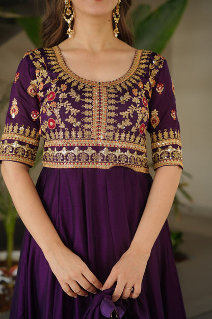 Exquisite Vichitra Silk Embroidered Gown