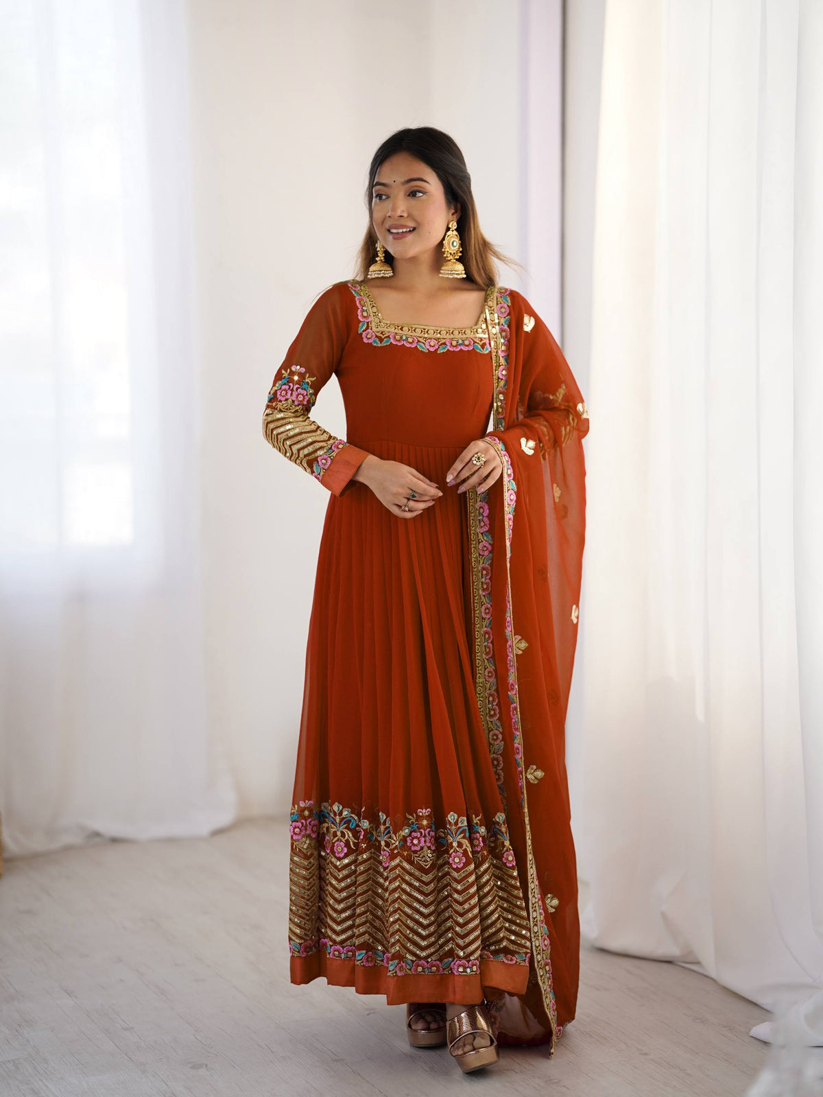 RangBhoomi Heavy Designer Party Gown with Embroidered Dupatta