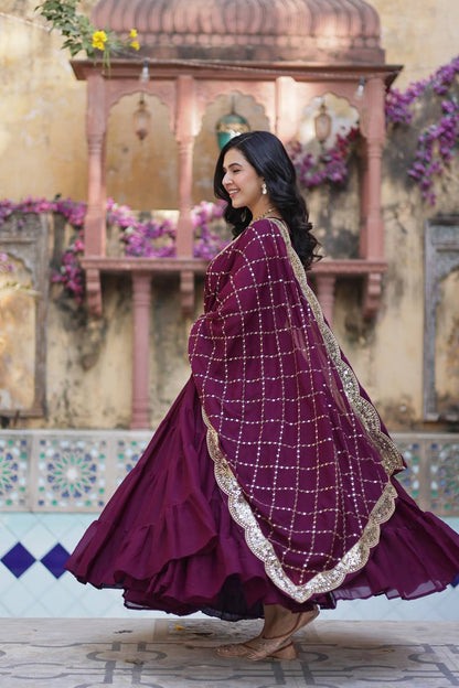 Flared Gown: Embroidered Dupatta - Shop Now!