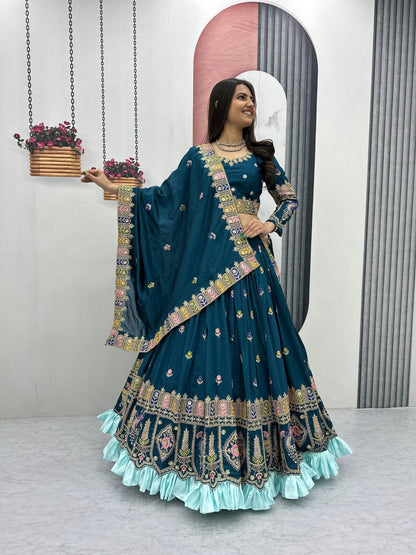 RangBhoomi Exquisite Festival Lehenga Choli Set with Heavy Embroidery and Pure Vichitra Fabric