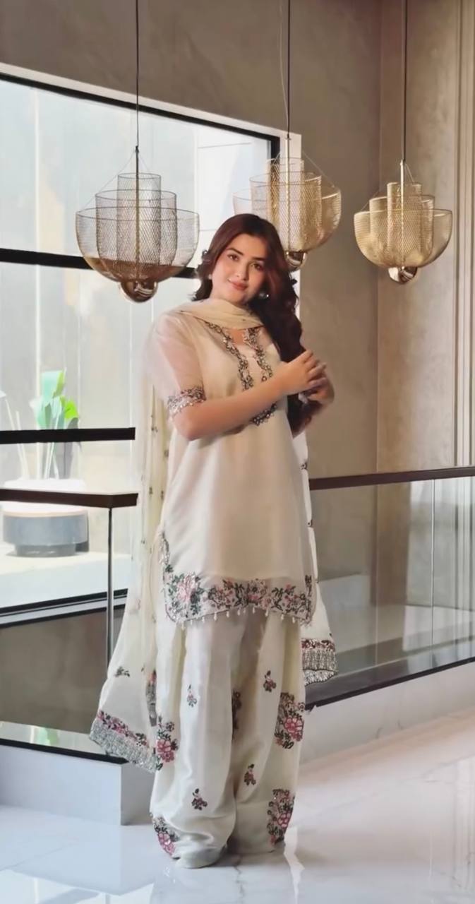 Exclusive Designer Party Wear Pure Fendi Silk Top with Farshi Palazzo and Elegant Dupatta Set