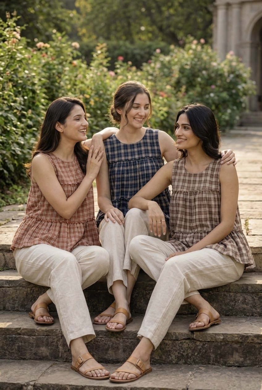 RangBhoomi Elegant Summer Linen Cotton Top and Pants Set