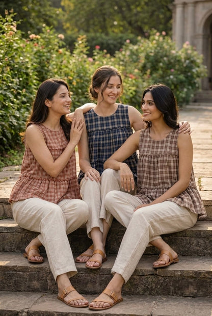RangBhoomi Elegant Summer Linen Cotton Top and Pants Set