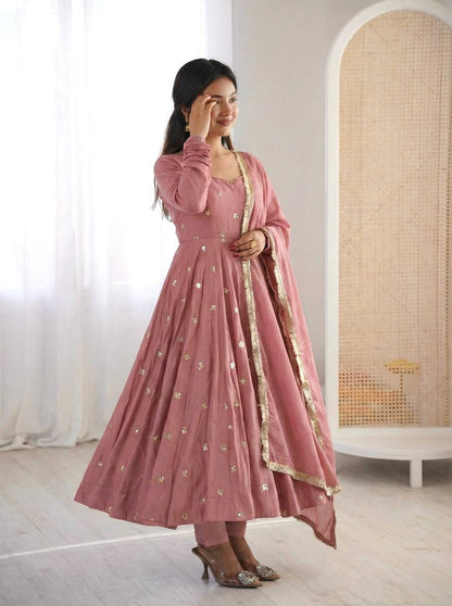 Elegant Ready-to-Wear Designer Gown and Dupatta Set in Roman Silk with Exquisite Embroidery