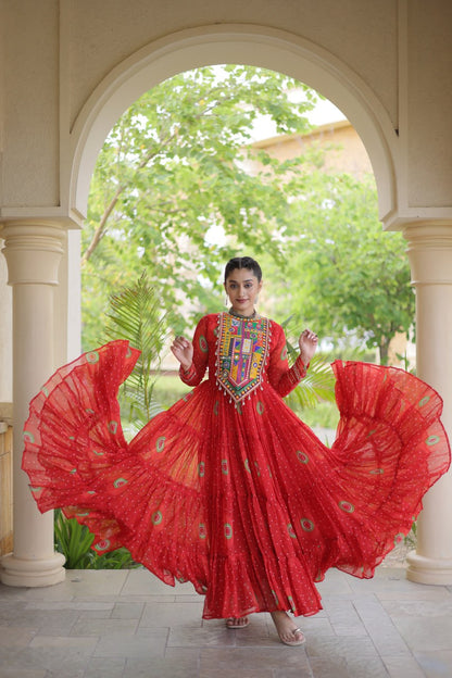 RangBhoomi Bandhani & Kutchi Patchwork Faux Georgette Gown — Navratri Collection 2026